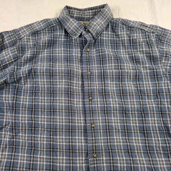 Vintage L.L. Bean Mens Tall Large Plaid Button Up Shirt Blue Cotton Long Sleeve - Picture 5 of 10